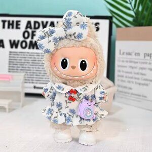 💠 Labubu 17cm Blue China Chinoiserie Flower Floral Dress with Matching Bow